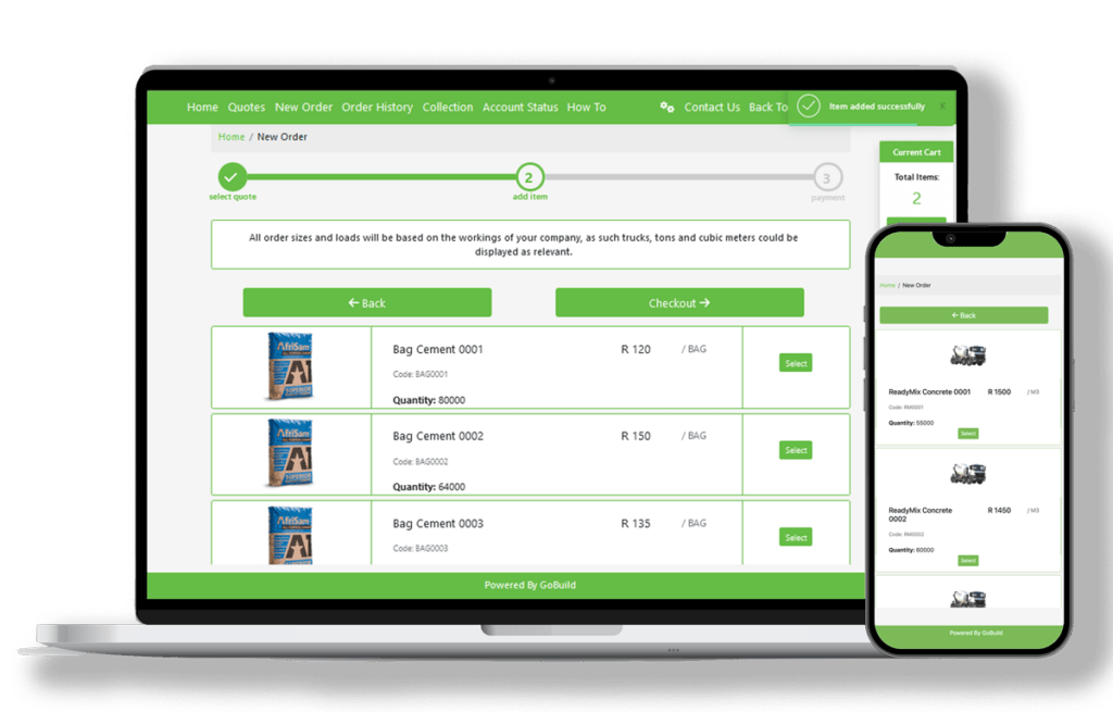 cement-ordering-software-on-computer and mobile view-of-GoBuild360-composable-e-commerce-solutions-for-construction-cement-sales