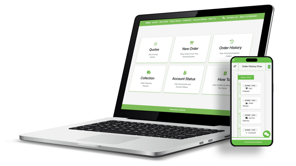 Laptop and mobile view of GoBuild360 ecommerce for construction